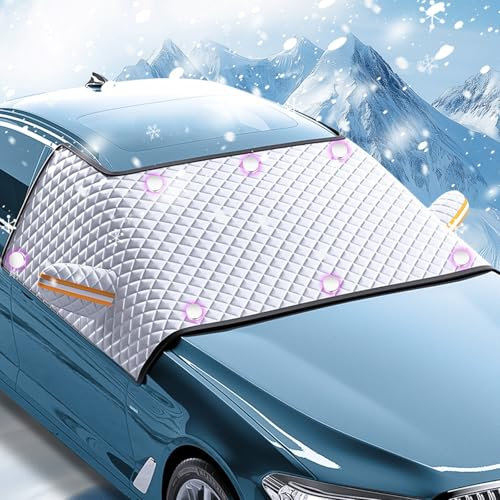 Occzin Frontscheibenabdeckung Winter, Windschutzscheibenabdeckung mit 8 Eingebauten Magneten, Große Halbgarage für Auto Winter, Schneesicher, Winddicht, Kratzfest, für die Meisten Autos, 175x115 cm