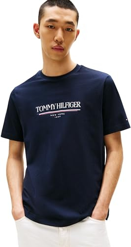 Tommy Hilfiger Men’s Short Sleeve Brand Love Cotton T-Shirt, Blue (Desert Sky), S