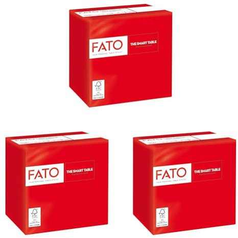 Fato - Einwegpapierservietten, Ideal für Aperitifs und Cocktails, Packung mit 100 Servietten, Größe 24x24, 4-fach gefaltet, 2-lagig, Farbe Rot, 100% reines Zellulosepapier, FSC-zertifiziert