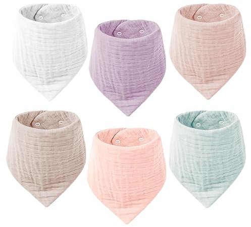 VOMARHUG Muslin Baby Lätzchen,6 Stück Sabberlätzchen Baby,Muslin Dreieckstuch,Super Saugfähige Bio-Baumwoll Halstuch Baby,Lätzchen für Säugling Kleinkinder