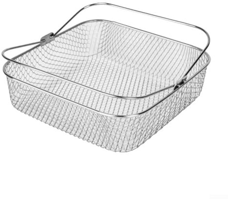 Feeshoppher Air Fryer Accessories Mesh Basket Breathable Mesh Basket Food Frying Basket Square Stainless Steel Air Fryer Basket