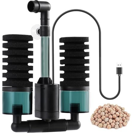 BLOTFISH Aquarium Double Sponge Filter, 3W Quiet Electric Fish Tank Filter, Submersible Aquarium Filter Pump with 2 Sponges and Bio Ceramic Filter Balls, for for 130-150L Aquariums