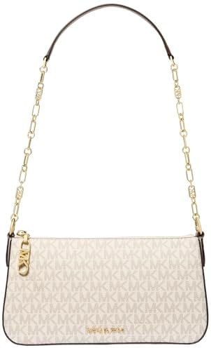 Michael Kors Women Md Chain Pouchette Hand Bag, Vanilla/Acrn