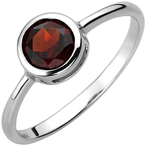 Schmuck Krone Solitär Ring aus 925 Silber mit Granat rot weinrot rund Fingerring Edelsteinring, Ringgröße:Innenumfang 62mm ~ Ø19.7mm