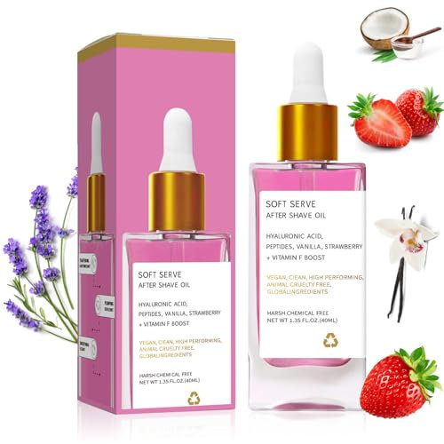 Strawberry Vanilla After Shave Oil Women for Smooth Skin, 40ML Soft Serve After Shave Oil,Gentle Shave-oil Moisturizer for Glass Skin, Prevent Ingrown Hairs & Dryness