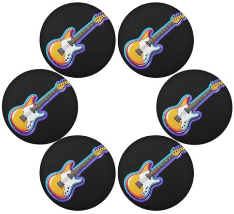 Platzsets mit Musikinstrument, Gitarre, für runden Esstisch, rustikal, wasserdicht, Teller Mate 6, 39,1 x 39,1 cm