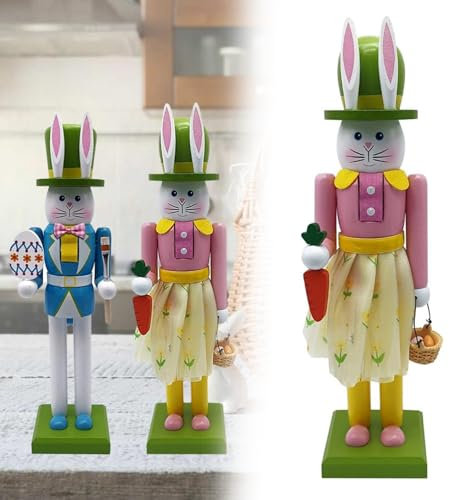 30,5 cm Ostern Nussknacker Dekorationen Holz Nussknacker Osterhase Dekor Ostern Nussknacker Figur Indoor Dekorationen für Tisch Frühling Dekor für Zuhause Hase, Eierfigur für Zuhause und Büro
