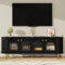Jaxenor Meuble TV moderne de 170 cm avec portes en verre, poignées et pieds dorés, meuble TV moderne pour salon et espace de divertissement, noir