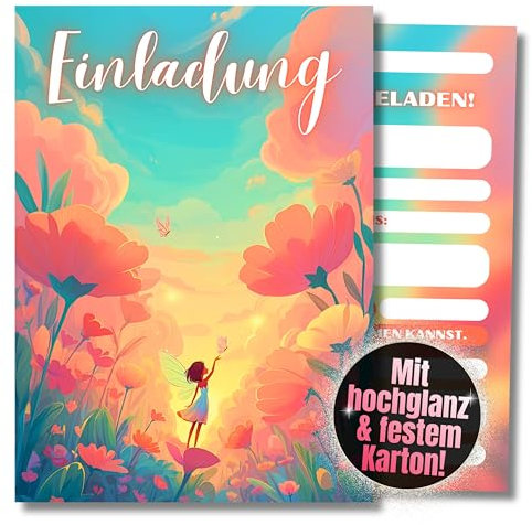 HIDEBLOOM I Feen Einladungskarten Geburtstag Mädchen I 12 Stück I DIN A6 (10,5 cm x 14,8 cm) I Einladung Kindergeburtstag I Kinderparty I Einladungskarten Fee Elfe I Teens Postkarten
