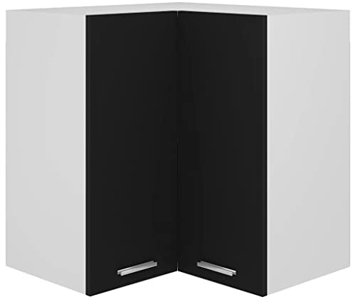 WKIEQACO Hängender Eckschrank Lyon Schwarz 57x57x60cm Holzschränke & Aufbewahrung Küchenschränke