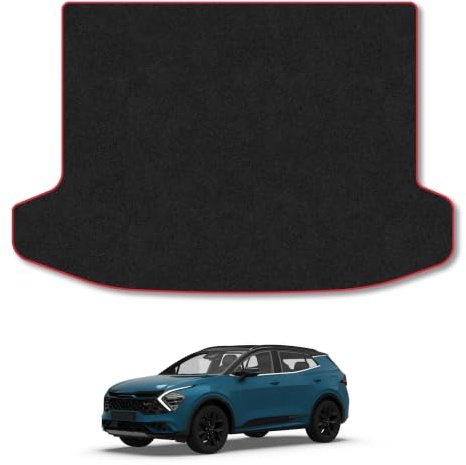 Kia Sportage (2022+) Carpet Boot Mat | Red Edge Trim Tailored Fit Boot Liner Full Coverage Protection Accessories Easy Clean Anti Slip Made in the UK