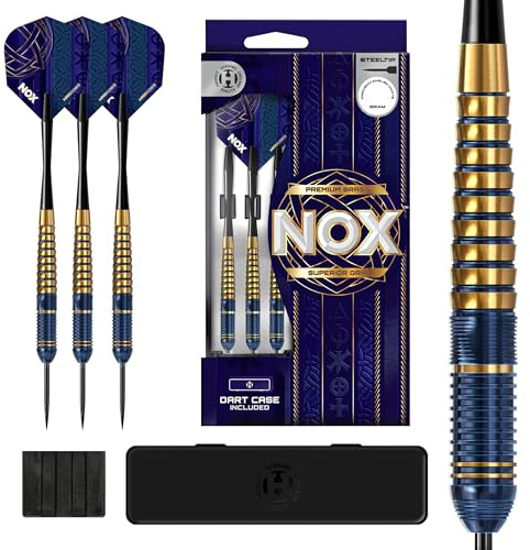 Harrows Nox Steeltip Messing Darts Set in 22g, 24g oder 26g – inkl. Speedline Shafts, Nox Flights & Dartcase – Robuste farbige Steeltip Darts für präzises Spiel
