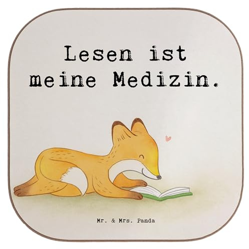 Mr. & Mrs. Panda Untersetzer für Gläser Fuchs Lesen Design - Geschenk, Coaster, Bücherwurm, gläseruntersetzer, Glas, Bücher, Tasse, Tischuntersetzer