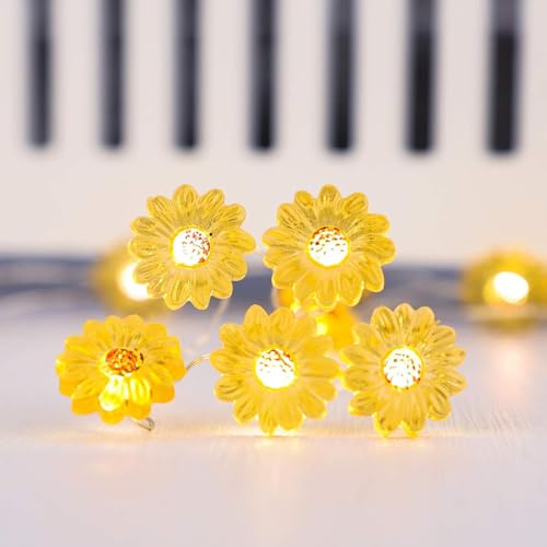 ENLACE Sonnenblumen LED Lichterkette, 1M 10 LED Dekorative Blumen Lichterkette Batteriebetrieben, Sonnenblume Lichterketten Dekoration für Frühling Garten Hochzeit Party Außen Innen
