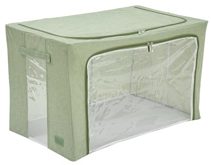 Periea ‘Beau’ Folding Collapsible Stackable Fabric Home Storage Boxes with Steel Frames (Sage Hemp, Jumbo)
