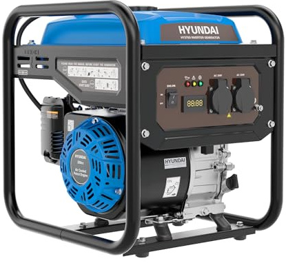 Hyundai 3.3kW / 3300W Petrol Open Frame Inverter Generator, Recoil Start, 3.0kW Continuous, 7.5L Long-Run Tank, Pure Sine Wave
