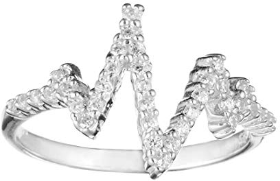 Silverly Frauen 925 Sterling Silber Klar Zirkonia Welle Zickzack Herz Schlag Ring