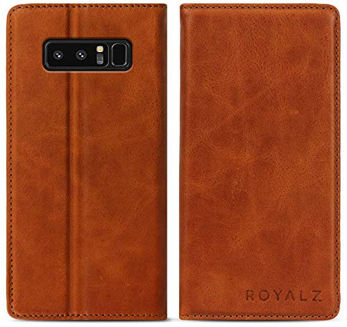 eFabrik ROYALZ Schutzhülle für Samsung Galaxy Note 8 Ledertasche (6.3 Zoll) Lederhülle Tasche Book Case Cover Schutztasche Handyhülle Hülle Vintage Leder -Unsichtbares Magnet, Farbe:Cognac Braun