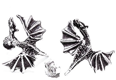 Vintage Ohrstecker Draconis 18 mm Geflügelter Drache Silberohrstecker 925 Sterling Silber
