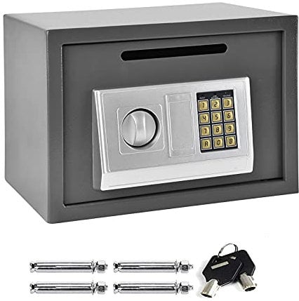 Electronic Digital Safe Box Large 16 Litre Volume for Home Hotel Security with 4 Locking Bolts and 2 Keys Wall or Floor Mounted 25x35x25CM, Grey