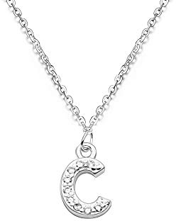 bifriend S925 Silver 26 Initial English Letter Crystal Chain Necklace For Women Girl Best Gift (C)