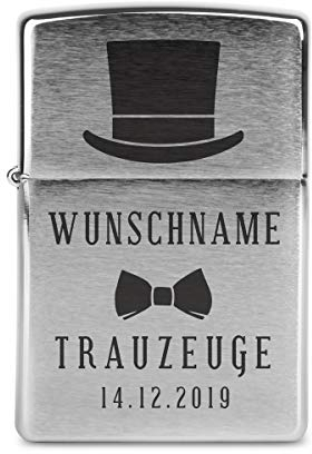 Zippo Sturmfeuerzeug Chrom Gebürstet Geschenk Gravur Individuell - Trauzeuge