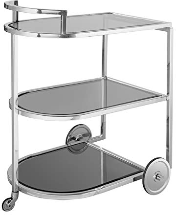 Fink - Saronna - Barwagen, Servierwagen, Beistelltisch - Edelstahl mit grauem Glas - Maße (LxBxH): 85 x 48 x 77 cm