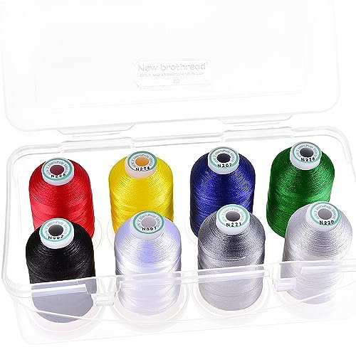 New brothread - 15 Opzioni - 8 Bobine a scatto da 1000m ogni Poliestere Filo di Ricamo Macchina con scatola di plastica di stoccaggio per Ricamo e Quilting - Basic Colour