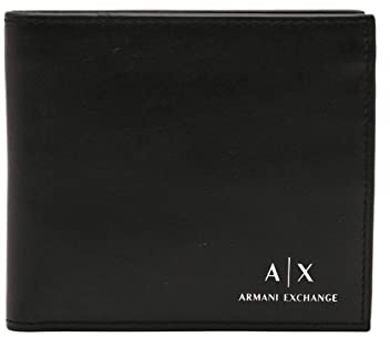 Armani Exchange A|X Logo Geldbörse aus glattem Leder, Schwarz