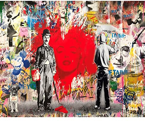 Tucocoo Banksy Kit de peinture à l'huile par numéros en forme de cœur rouge 40,6 x 50,8 cm Graffiti Art DIY Peinture sur toile Cadeau idéal pour enfants, étudiants, adultes, débutants avec pinceaux et