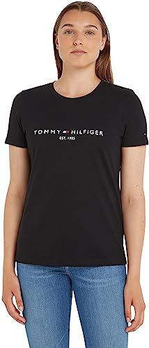 Tommy Hilfiger HERITAGE HILFIGER C-NK REG TEE Kurzarm Strickoberteile Damen, Schwarz (Black), XS
