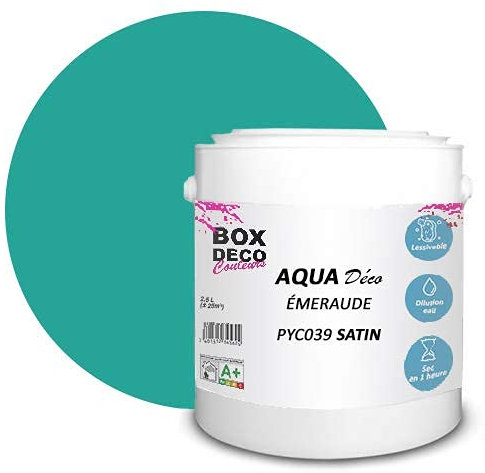 BOX DECO COULEURS Peinture murale acrylique aspect satin Aqua Déco - 2,5 L, Vert Emeraude