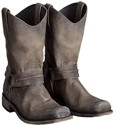 ORANDESIGNE Uomo Stivali Western Stivali da Cowboy Vintage Quadrato Testa Stivali da Lavoro Stivali da Moto A Cachi 42