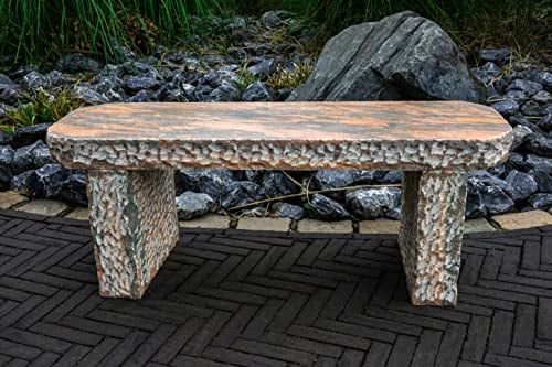 IDYL Marmor Naturstein Bank rund | Frostfest | Größe (Länge) 120 cm | rot | Handarbeit | Japanische Garten-Dekoration