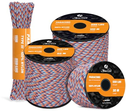 Abma Cord Paracord 550 4mm 30M 100% Nylon Seil Typ III Schnur mit 7 Kern für Basteln, Camping, Survival, Outdoor - Max. 250kg (550lbs) - Summit