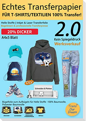 TransOurDream Bügelfolie Transferfolie zum Aufbügeln für dunkle T-Shirts, Jeansstoffe und Leinentasche (5 Blatt A4, Graue Folie), bedruckbares HTV-Folie für Tintenstrahldrucker (D-3-2.0-5)