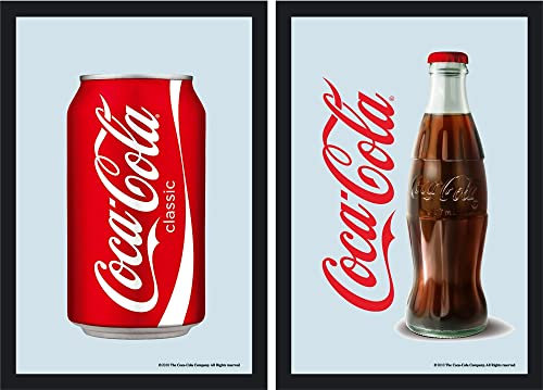 Set: 2 Spiegelbilder Coca Cola Retro Dose & Flasche 20x30 cm Bar Deko Wandbilder Hinterglasdruck mit Rahmen