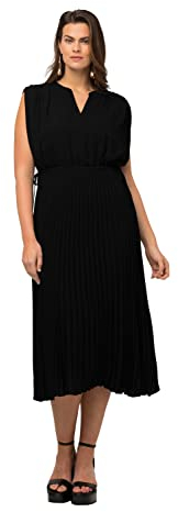 Ulla Popken Damen Plissiertes Chiffonkleid Kleid, Schwarz, 46 EU