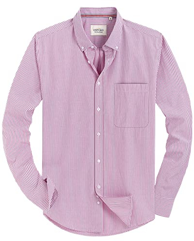Alimens & Gentle Camicia Classica da Uomo con Colletto Bottoni, Rosa a Righe, M