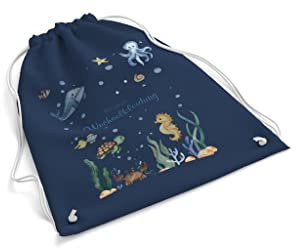 easyprint Turnbeutel personalisiert | mit Wunschtext + Name | Sportbeutel | Unterwasser Wal | Farbe wählbar | Kindergarten | Wechselkleidung | Rucksack | Stoffbeutel (Dunkelblau)