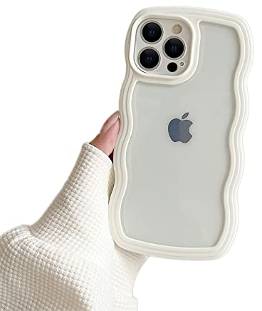 Ownest Kompatibel mit iPhone 13 Pro Max Hülle, Transparent Curly Case Aesthetic Silikon Süßes Wave Frame Shape TPU Bumper Einfach Wellen Design für Men Girls Handyhülle - Weiß