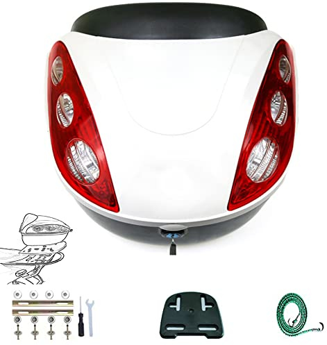 HDBODY Motorcycle Top Box Scooter Motorbike Luggage Storage Helmet Box with Soft Backrest Universal Mounting Hardware,White,33x32x23cm