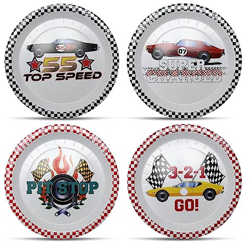 Cheerland Racing Themed Disposable Party Paper Plates for Race Car Kids Birthday Celebration Party Tableware Supplies and Decorations