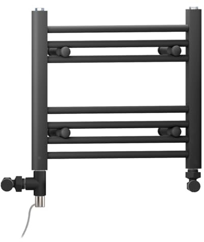 600mm Wide Black Dual Fuel Electric Radiator Bathroom Towel Rail Radiator With Thermostatic and Standard Electric Element UK (600 x 400 mm (h), Standard Electric Element)