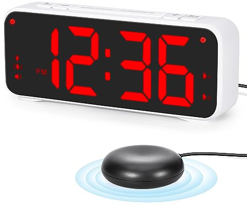 Sukeen Alarm Clock, Alarm Clock for Heavy Sleepers, Vibrating Loud Clock - 6.5 Display, 4 Level Dimmer, 3 Vibrating Modes, 3 Volume Levels, Dual Alarm & 4 Wake-up Modes - Red Digit