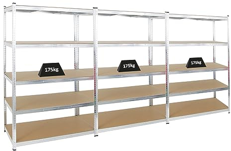 PROREGAL Mega Deal | 3X Schwerlastregal Ragnar | HxBxT 180x120x60 cm | Fachlast 175kg | Verzinkt | Garagenregal Kellerregal Werkstattregal Lagerregal Steckregal