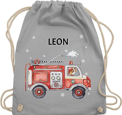 Turnbeutel Rucksack - Feuerwehr Auto I Feuerwehrauto I 112 I Fire Truck I Löschfahrzeug - Unisize - Hellgrau - rucksäcke kindergarten beutel für wechselwäsche jugendfeuerwehr feuerwehrautos