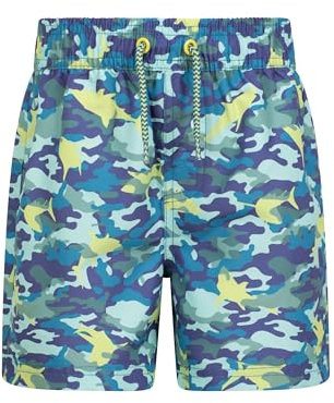 Mountain Warehouse Patterned Kids Boardshorts - Lightweight & Easy Care Swim Shorts with 2 Cargo Pockets & Adjustable Waist - Spring Summer, Swimming, Surfing Bright B 9-10y
