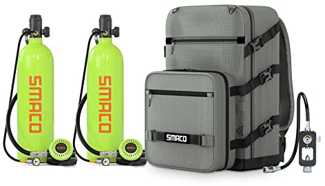 SMACO Mini Bouteille de Plongée 2L Petite Bouteille de Plongee (2 Pièces) Rechargeable Mini Bouteille d'oxygène Plongee 25-30 Minutes Bouteille Oxygene sous Marine Dispositif de Respiration