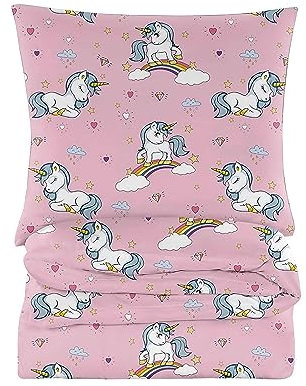 Cotton Market Bettwäsche 135x200 cm - Bettwäsche Baumwoll-Mikrofaser - Bettwäsche-Sets 2 Teilig - Bettbezug 135x200 cm und 1 Kissenbezug 70x80 cm - Rosa, Einhörner